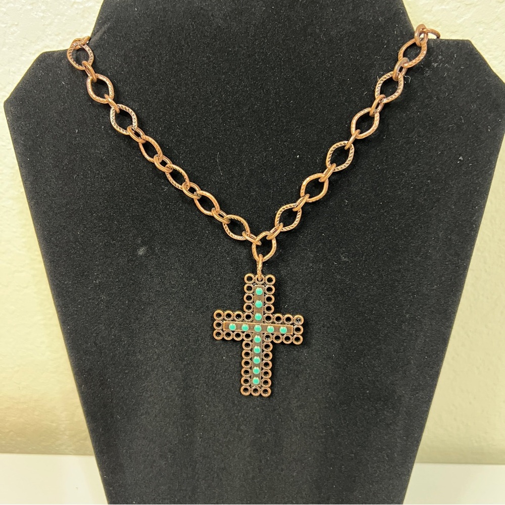 Elegant Copper and Turquoise Cross Necklace